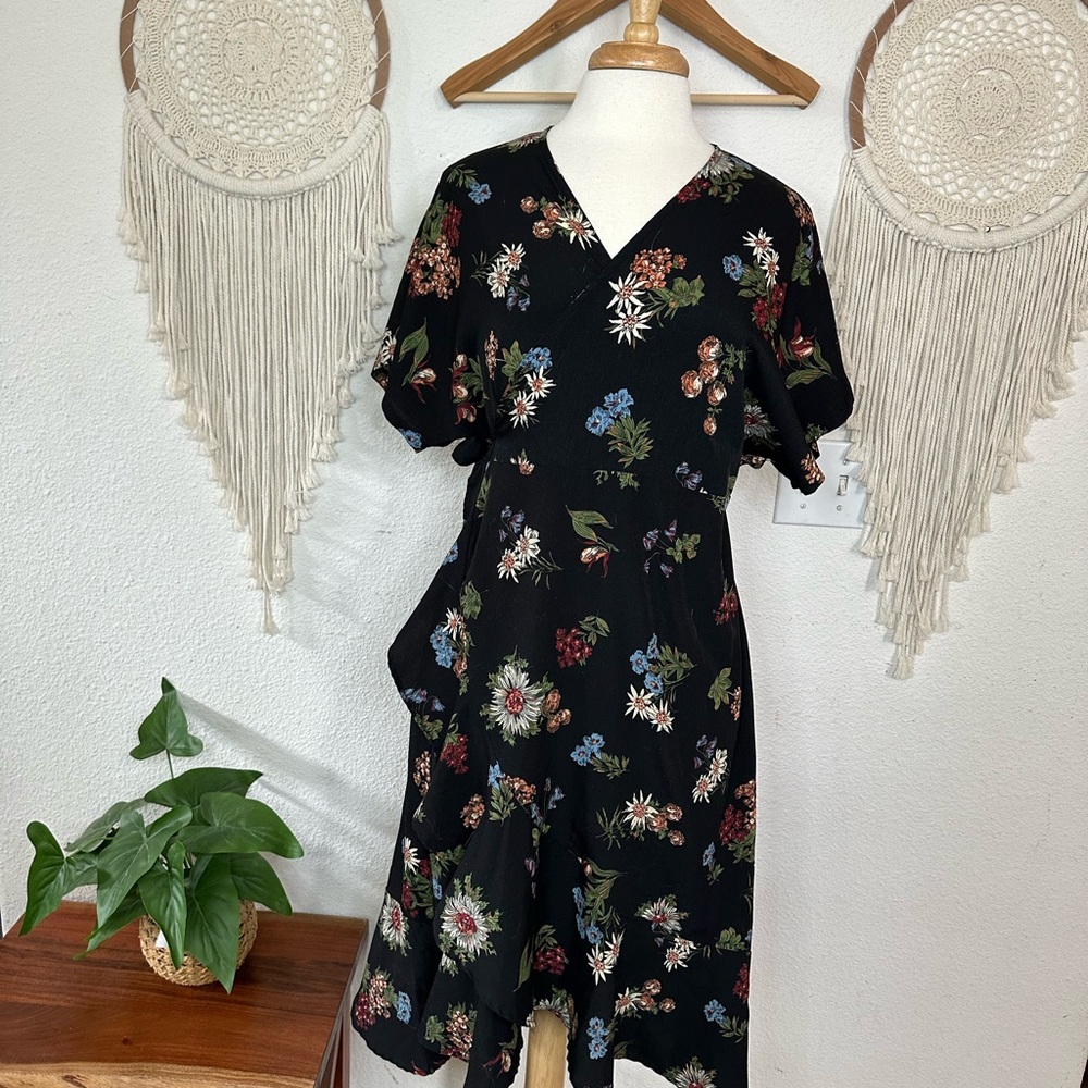 Look by M New York Floral Black Wrap Dress XL